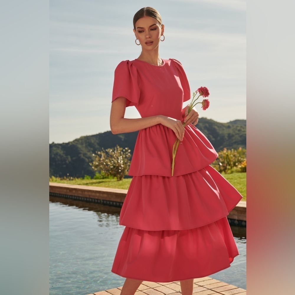 NWT SUGARLIPS Sweet Nothing Tiered Midi Dress  in Fuchsia Pink Size Medium